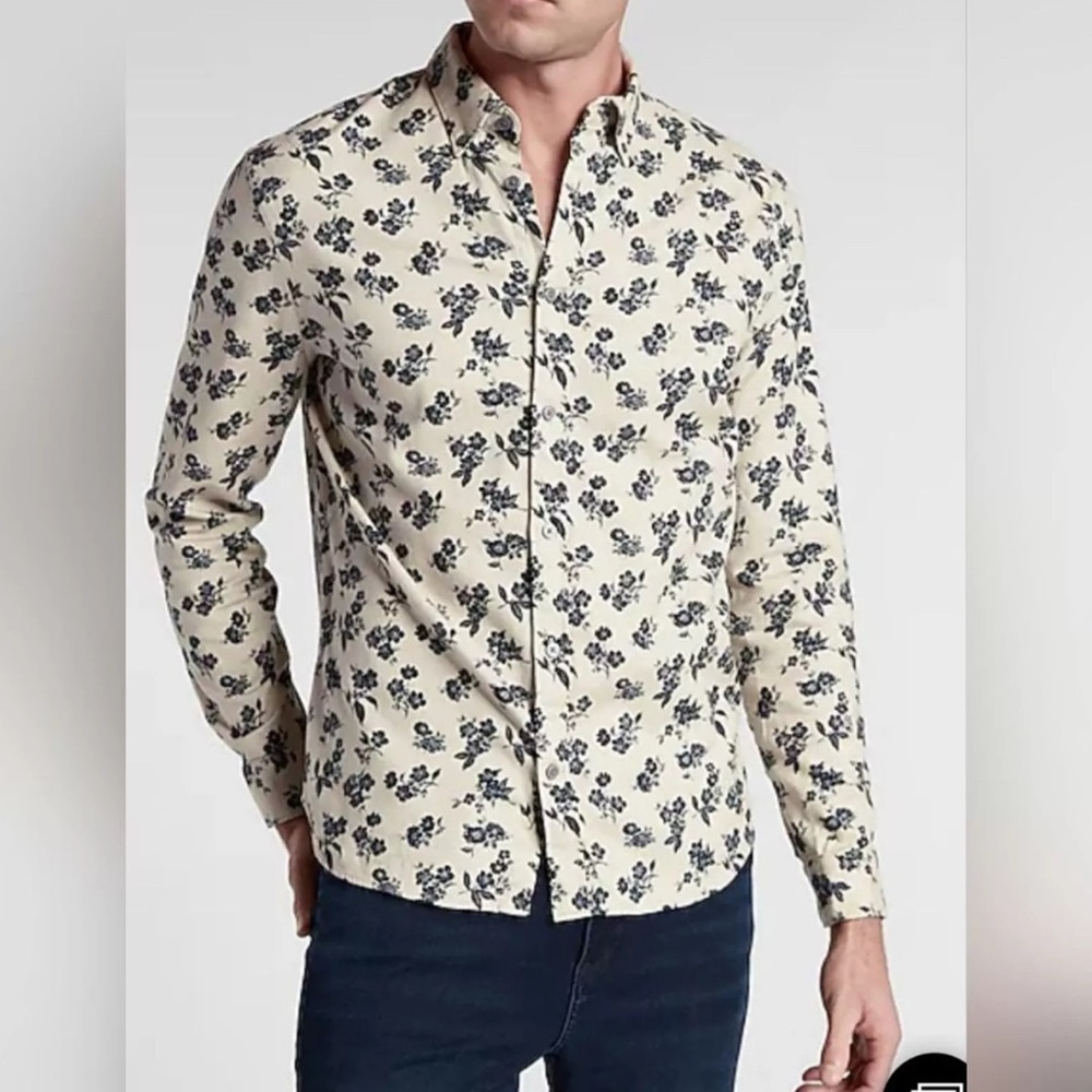 Express Men's Cotton Flannel Floral Button-Up Shirt